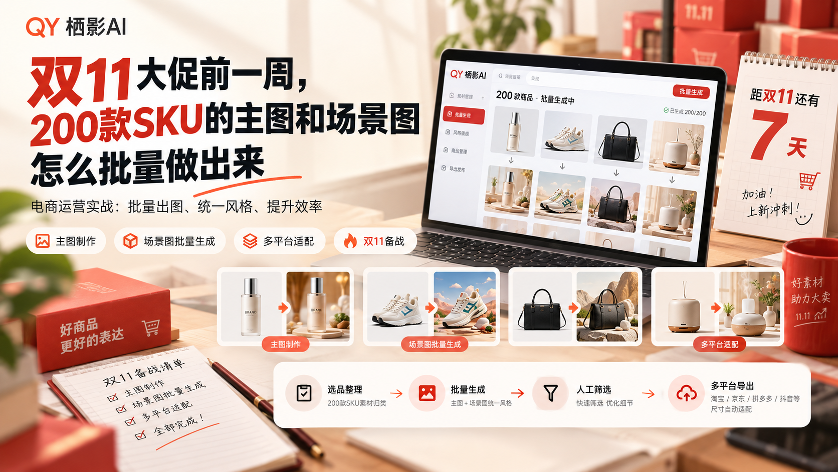 双11大促前一周，200款SKU的主图和场景图怎么批量做出来